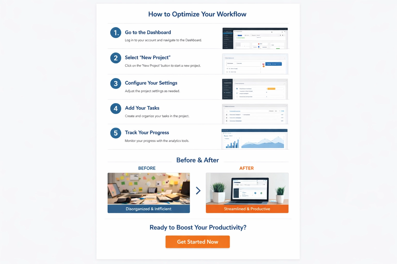 Professionele tutorial webpagina met genummerde stappen en CTA’s