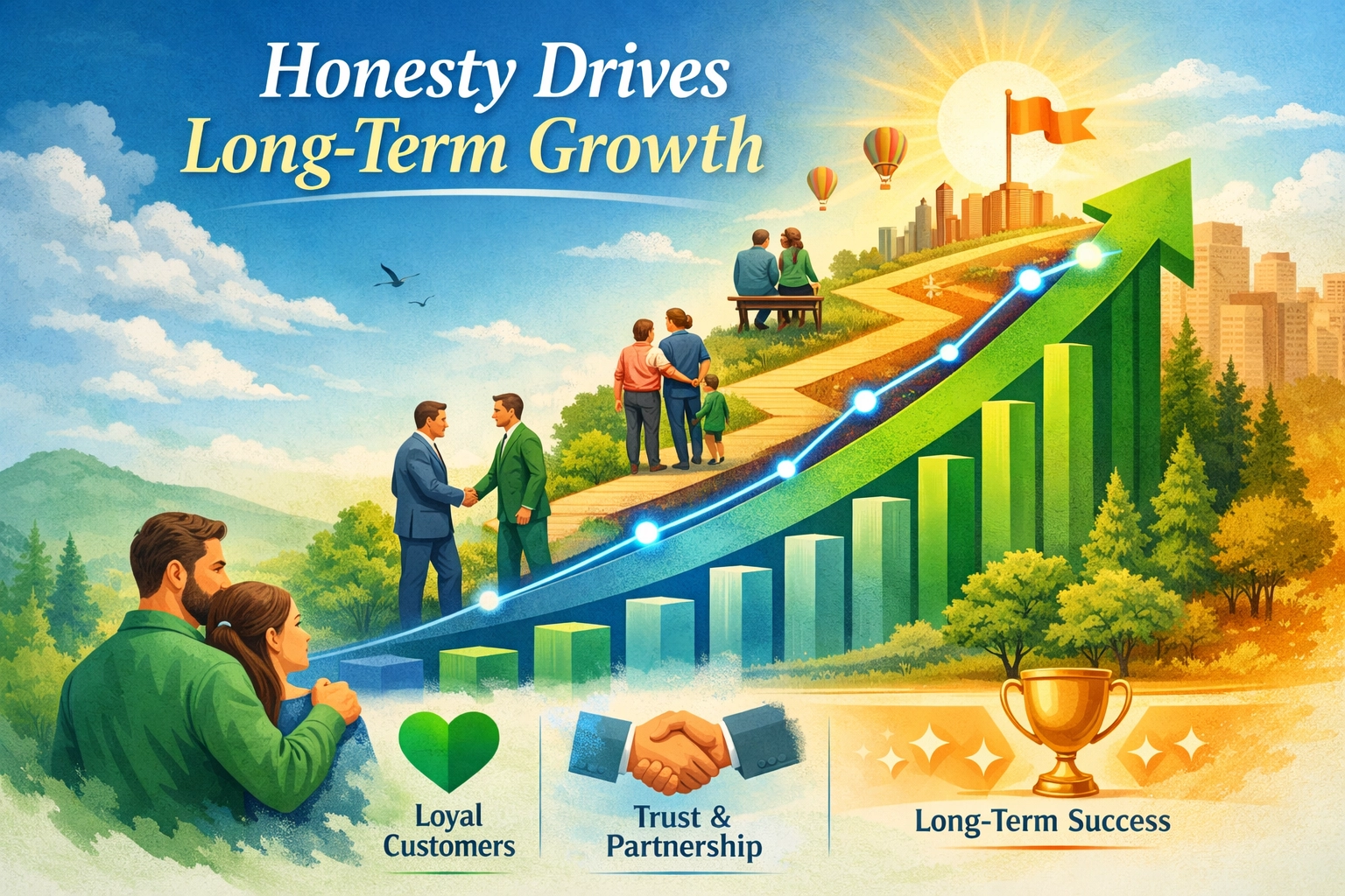 Eerlijkheid stimuleert langetermijngroei - Visualisatie van groeitraject met opwaartse grafiek