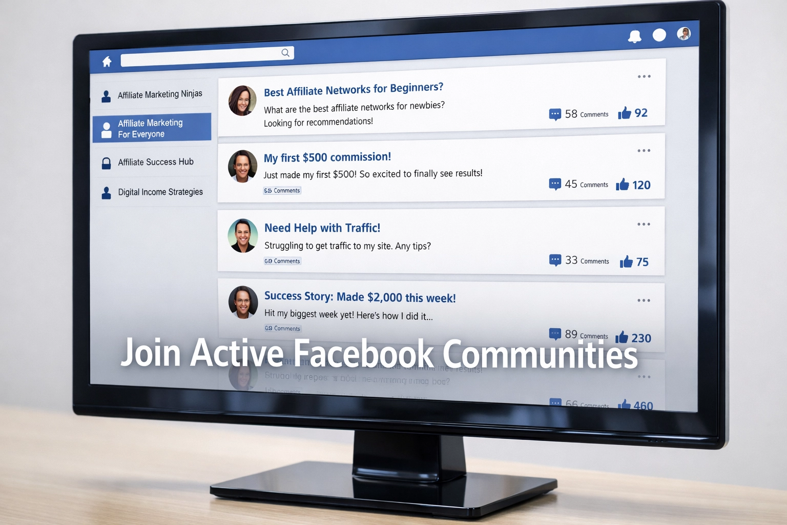 Facebook-groepen interface voor affiliate marketing communities