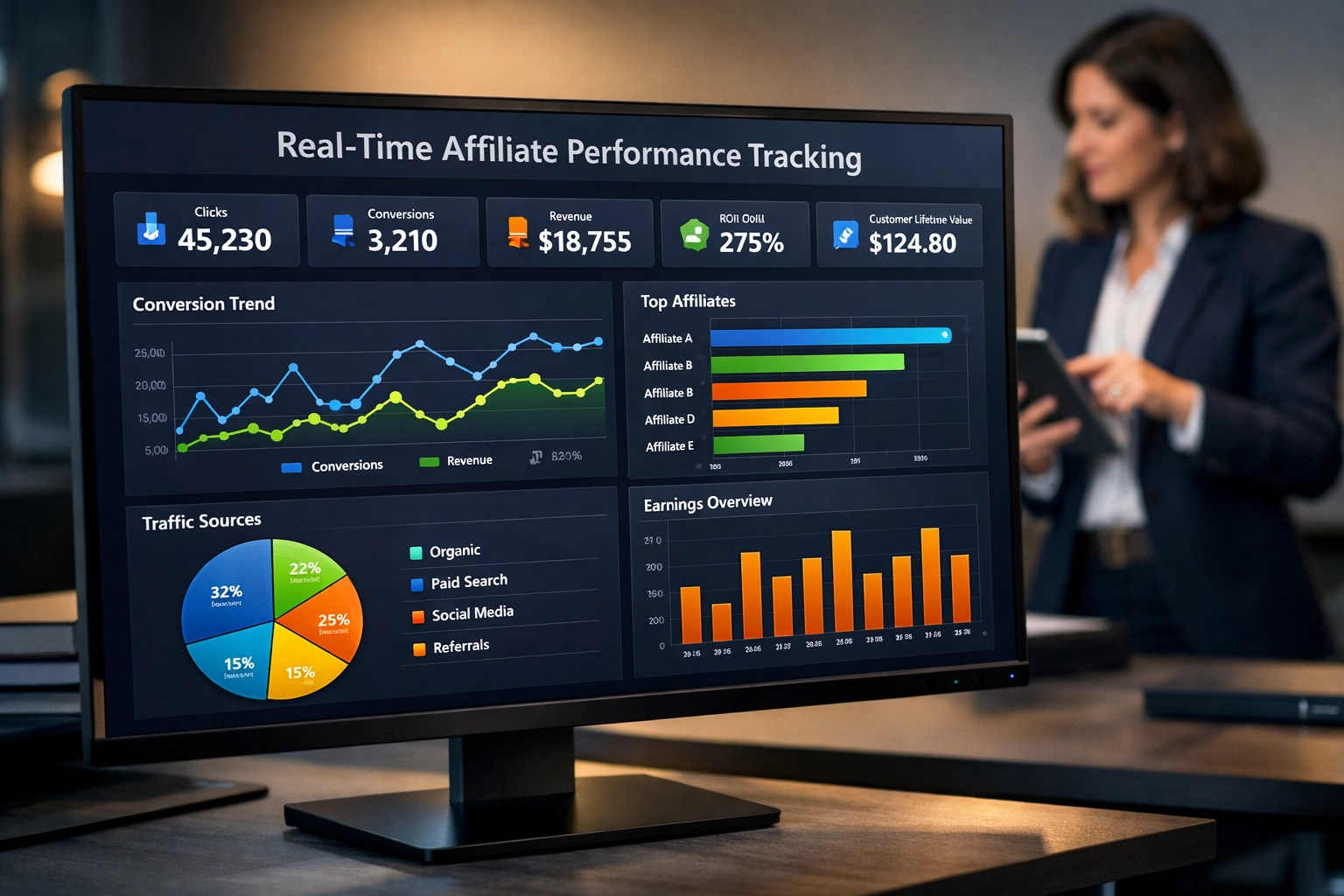 Realtime affiliate prestaties dashboard met analytics en statistieken