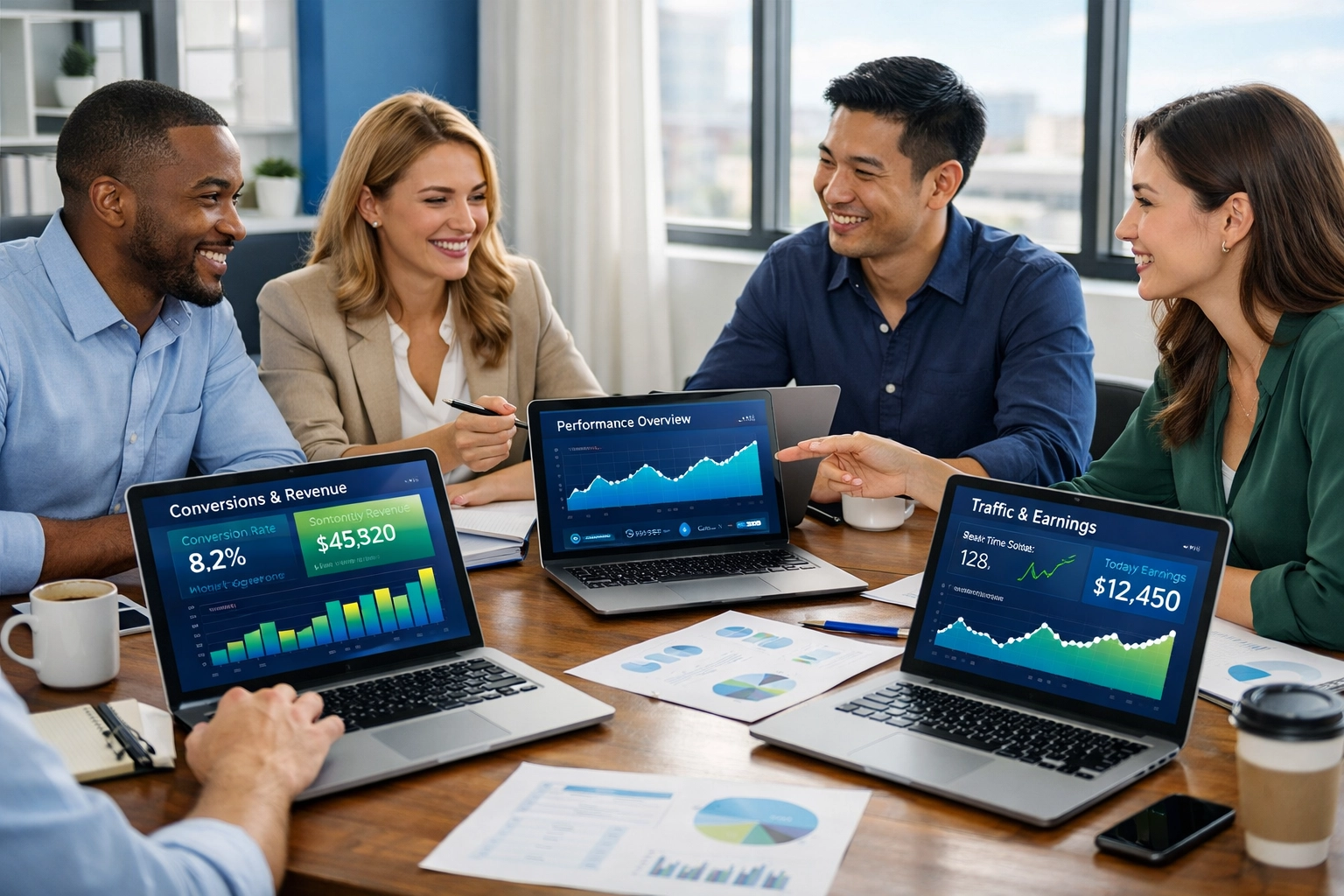 Professioneel team werkt samen aan affiliate marketing strategie