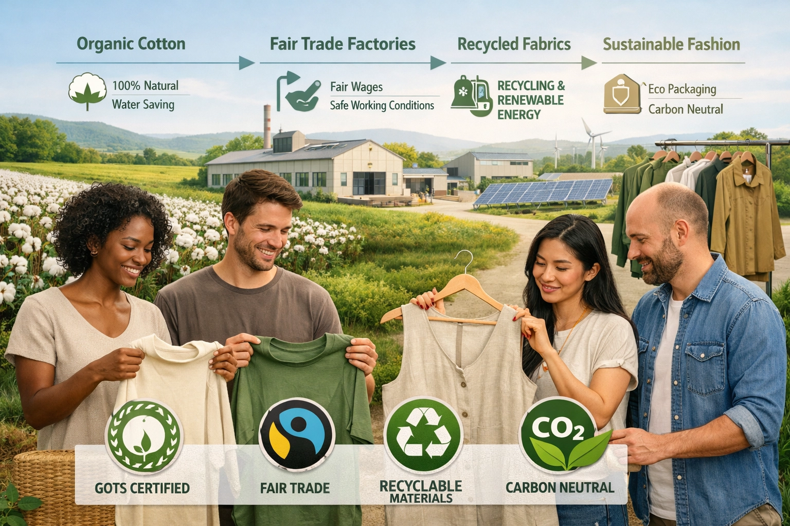 Visualisatie van een duurzame fashion supply chain die ethische praktijken en milieubewustzijn toont