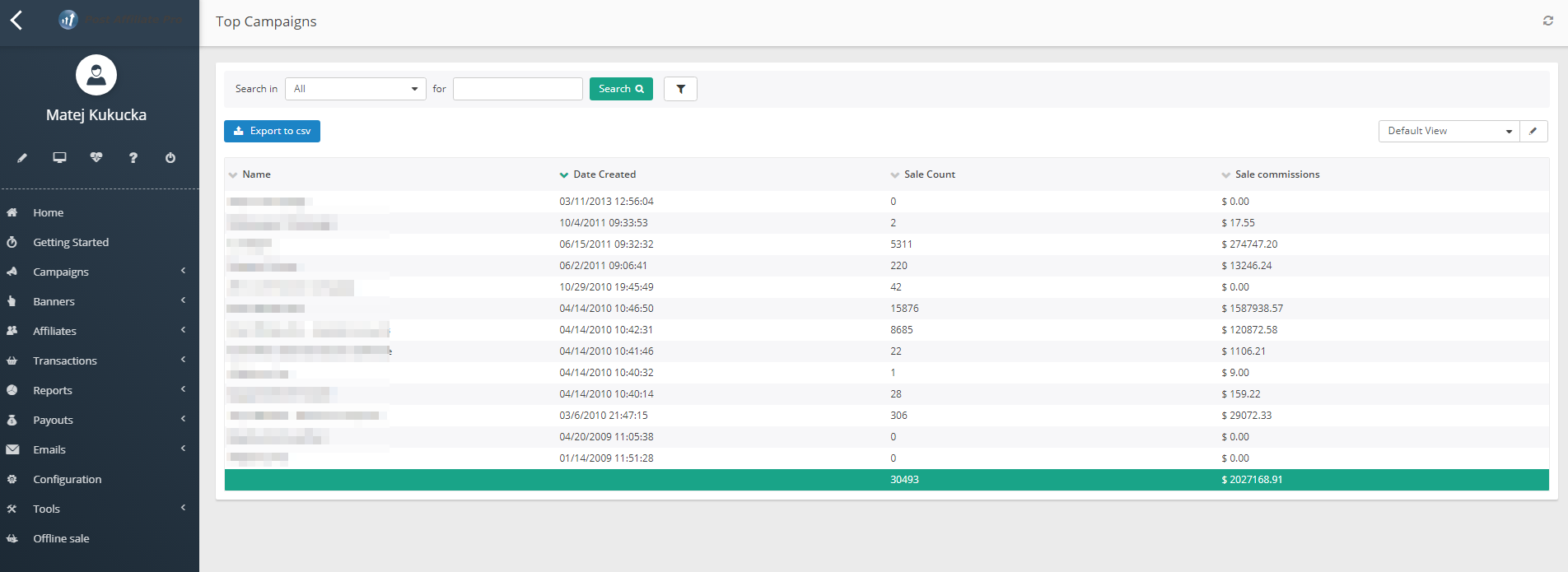 Post Affiliate Pro - Top Campagnes