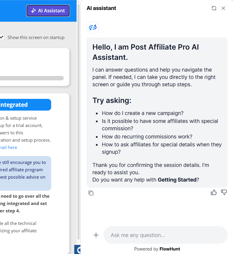 Post Affiliate Pro AI-assistent chatbot introductie