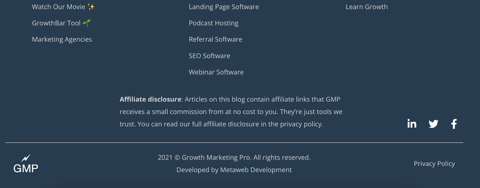 Affiliate disclosure in website footer