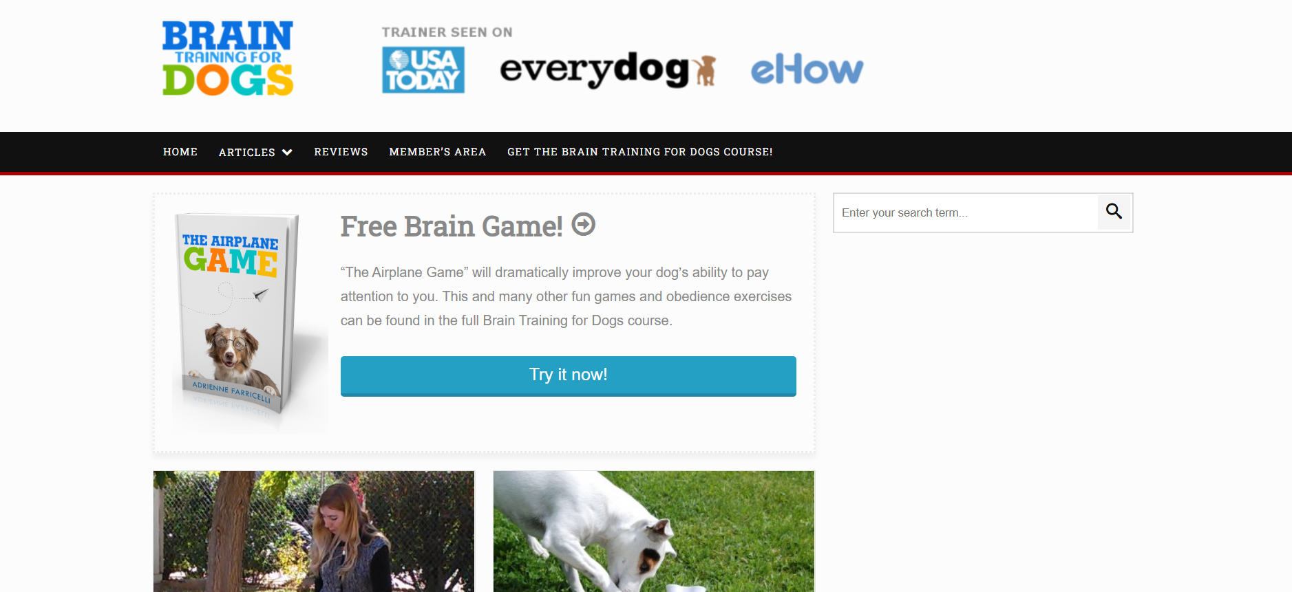 Brain Training for Dogs website screenshot