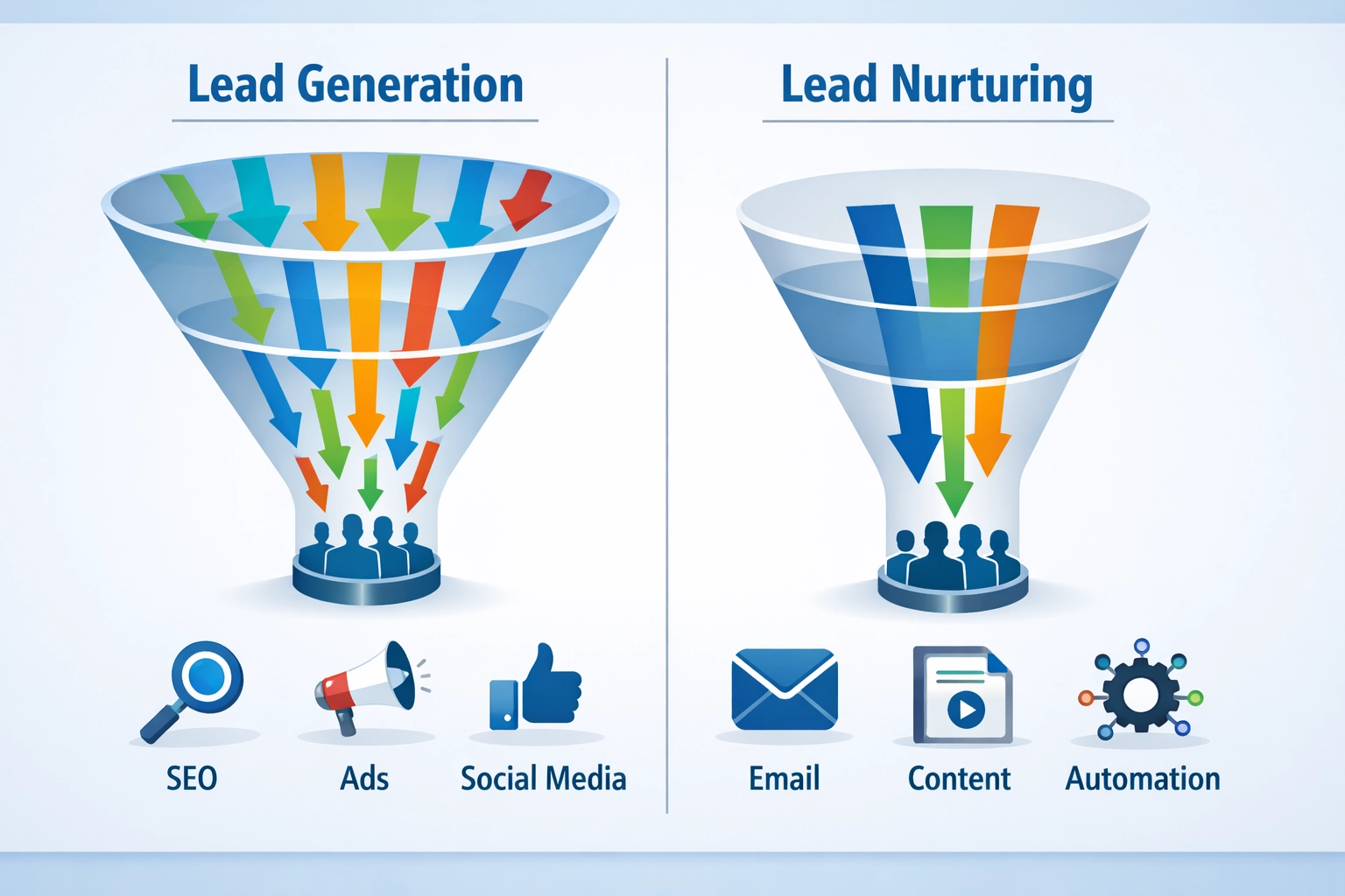 Lead Generation vs Lead Nurturing Funnel Comparison