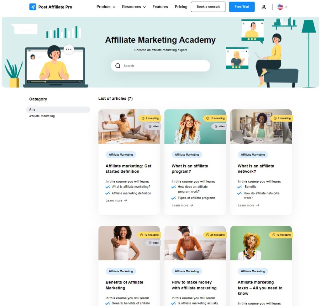 Affiliate marketing academy van Post Affiliate Pro