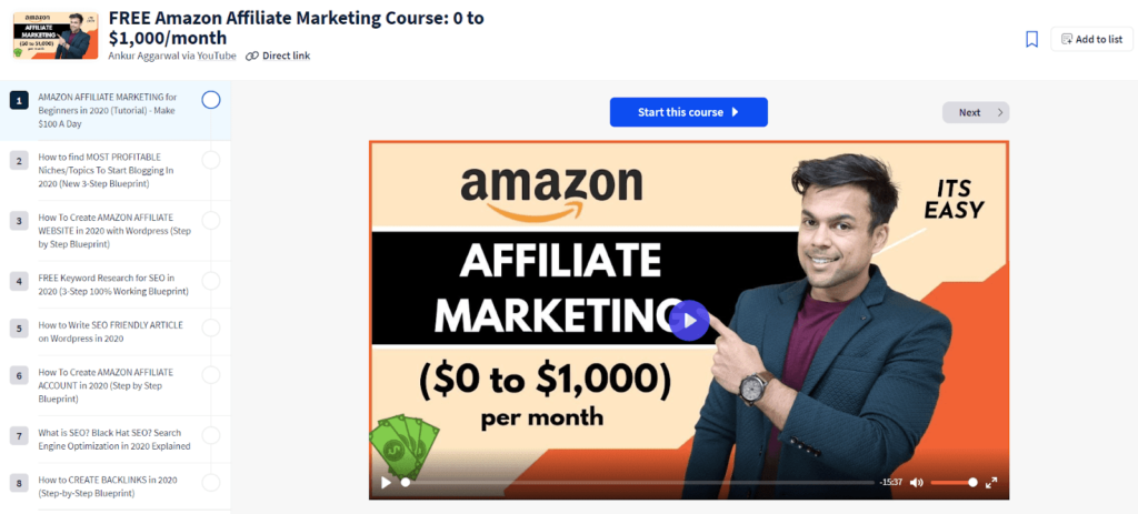Amazon affiliate marketing cursus
