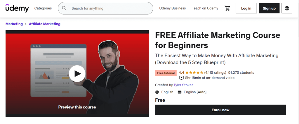 Udemy gratis affiliate marketing cursus