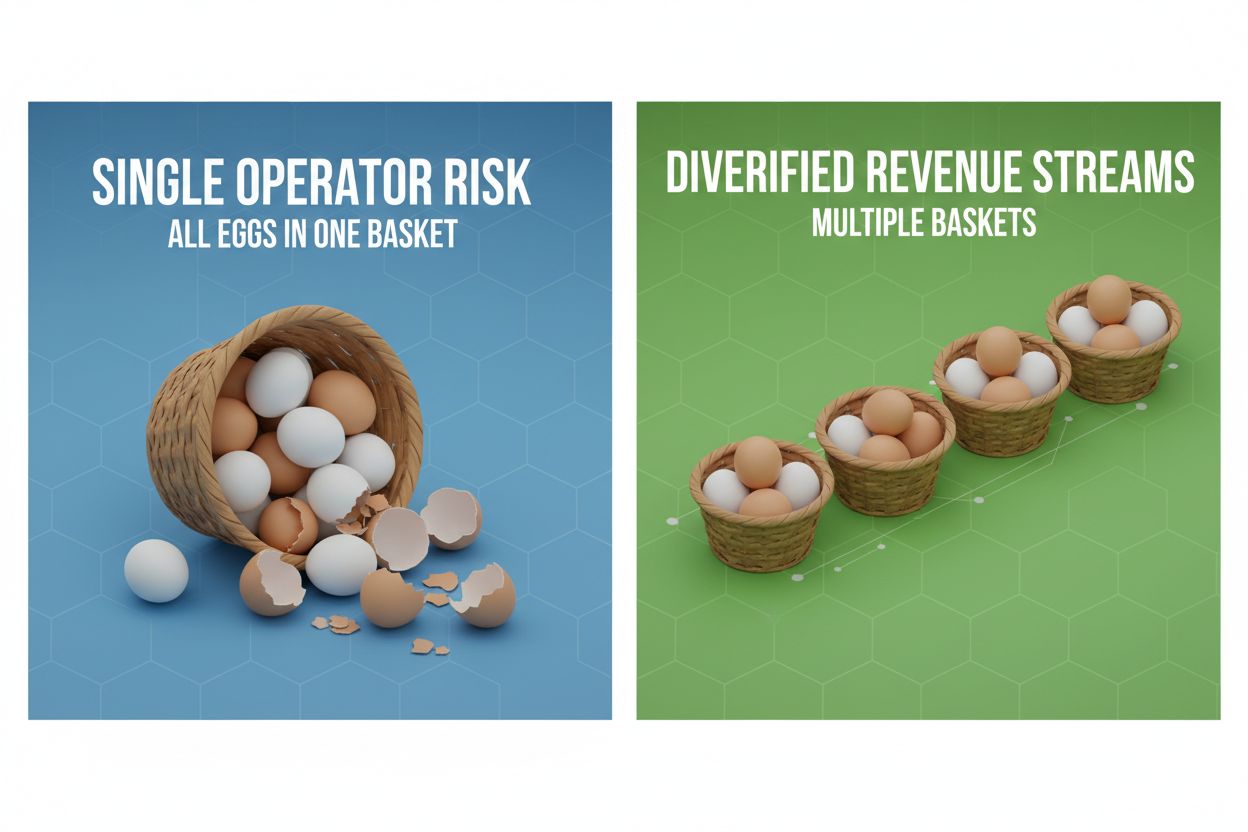Risicospreiding-concept: één mandje versus meerdere mandjes die affiliate-inkomsten diversificatie voorstellen
