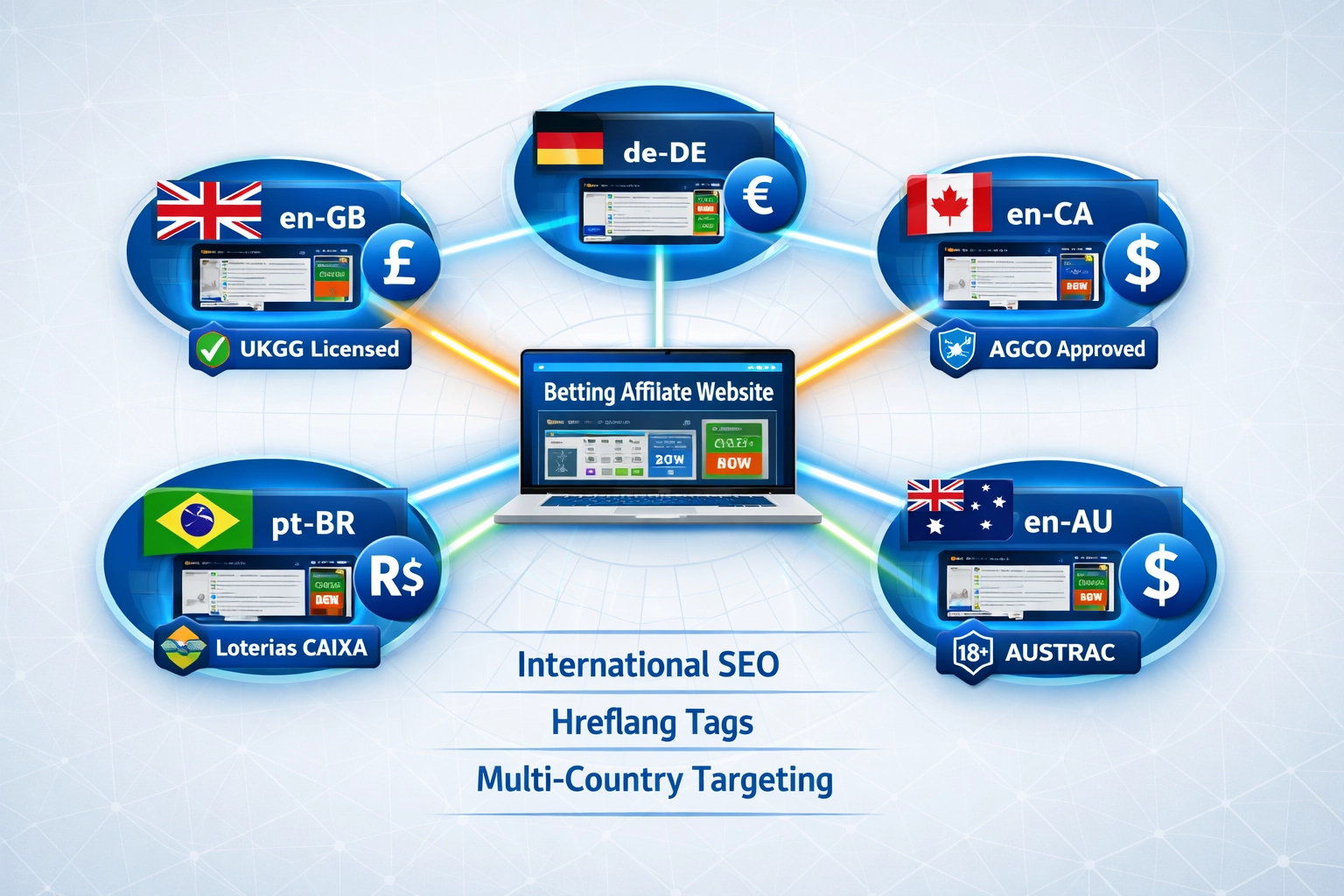 International SEO for betting affiliates showing hreflang tags and multi-country targeting
