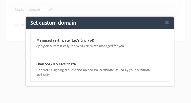 Post Affiliate Pro dialoogvenster voor het instellen van een aangepast domein met Let's Encrypt-certificaatoptie