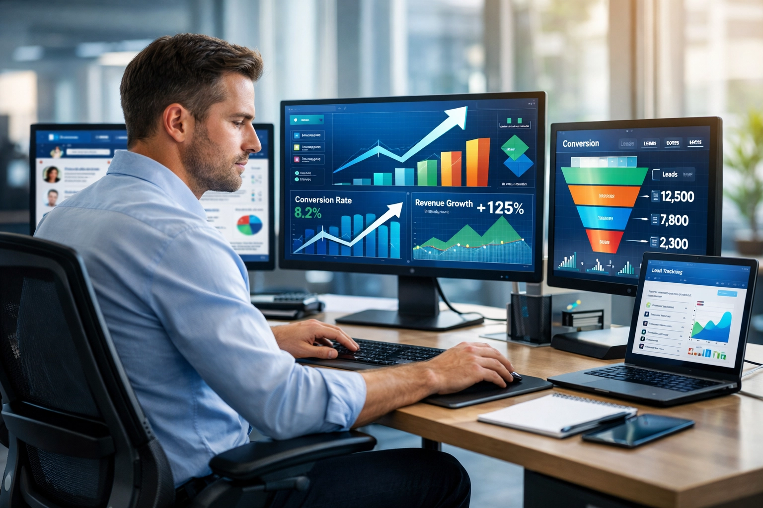 Affiliate marketeer die werkt met meerdere leadgeneratiekanalen en analytics