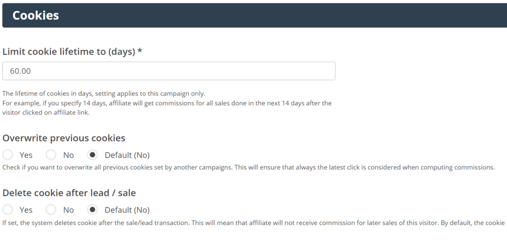 Cookie Lifetime instelling in Post Affiliate Pro