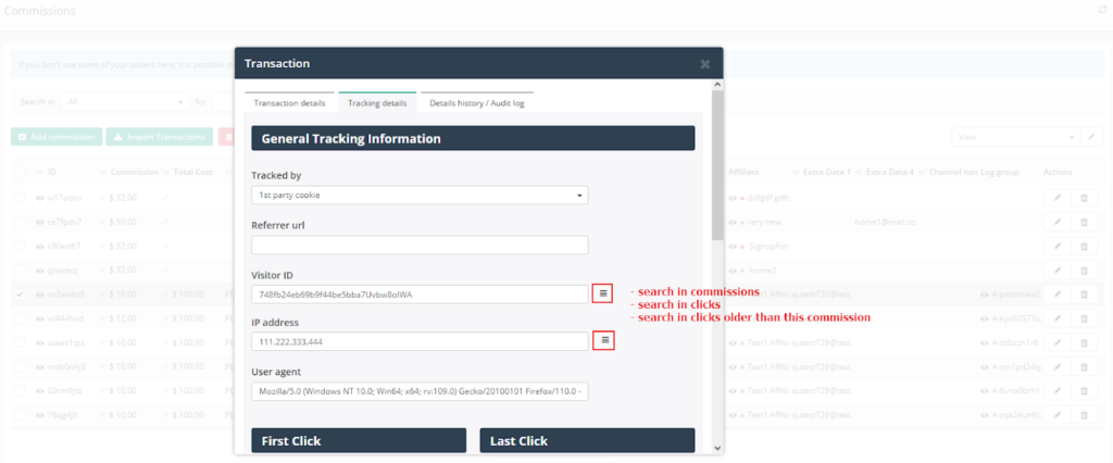 Post Affiliate Pro - new search button to the Transaction Details screen