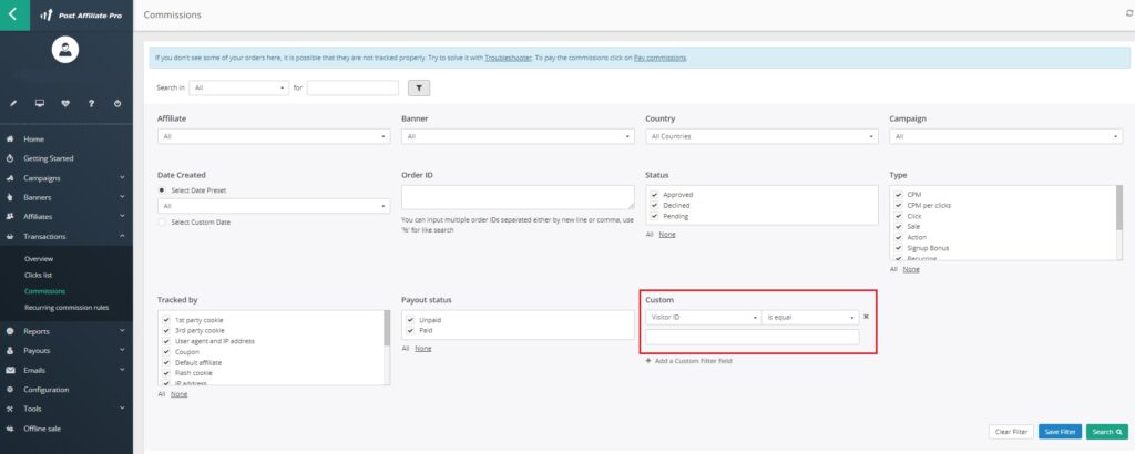 Post Affiliate Pro - Visitor ID filter