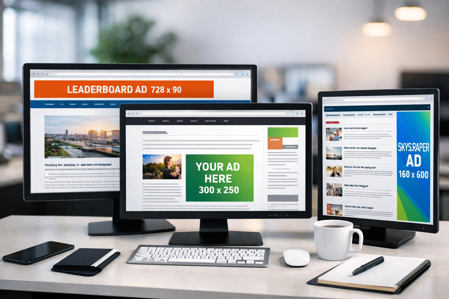 Voorbeelden van banneradvertenties met verschillende advertentieplaatsingen op websites