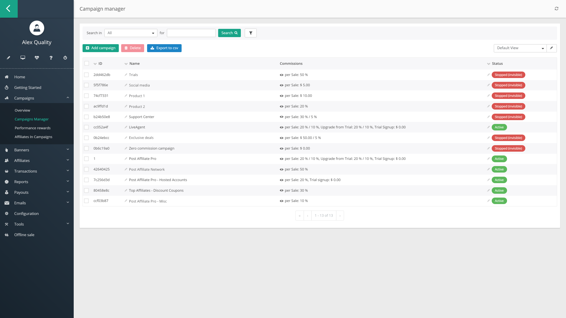Campagnes in Post Affiliate Pro