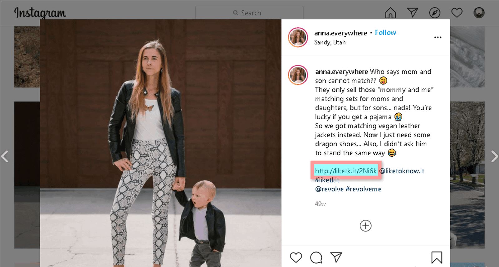 Instagrambericht met affiliatelink