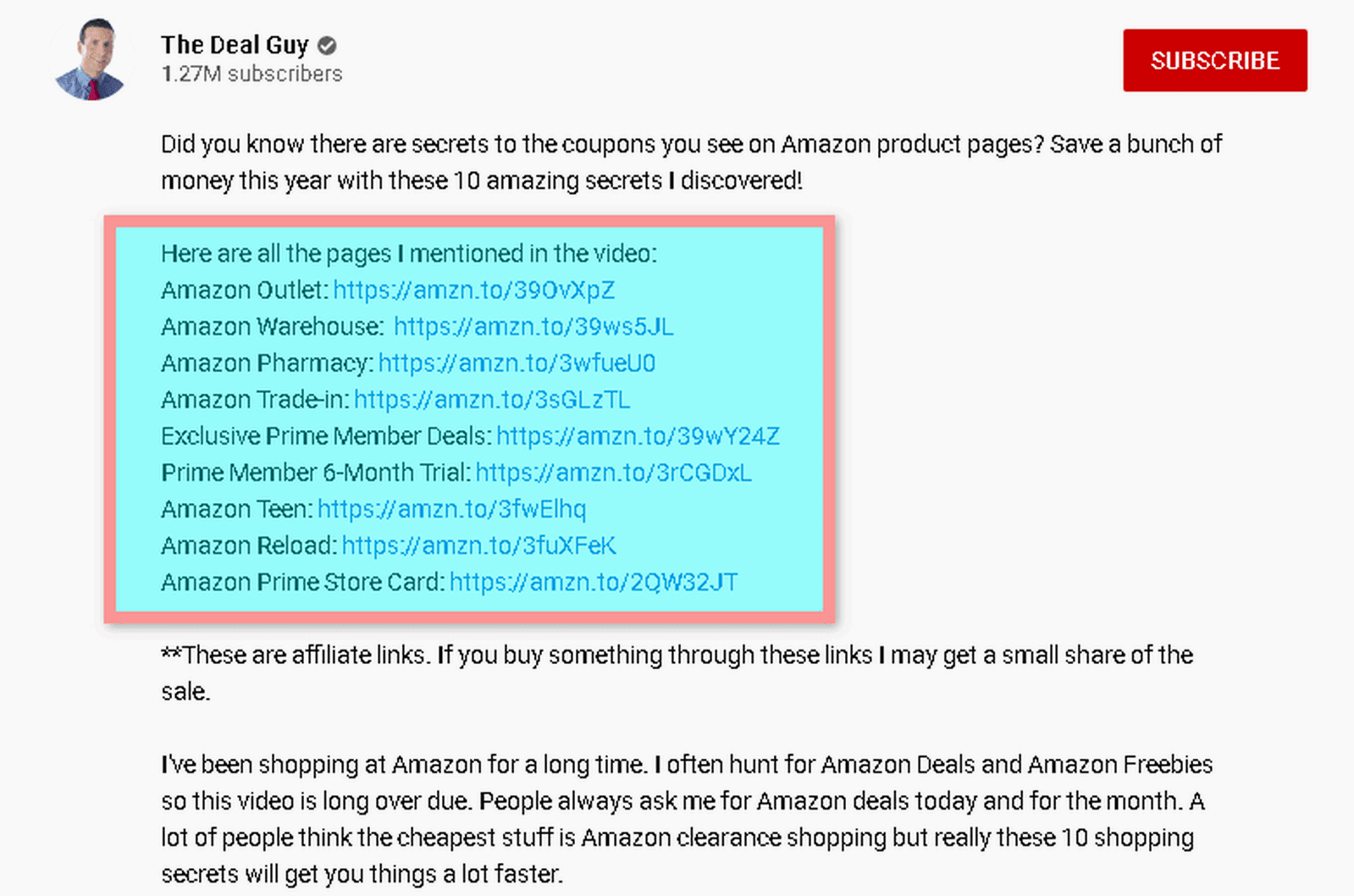 YouTube videobeschrijving met affiliatelinks