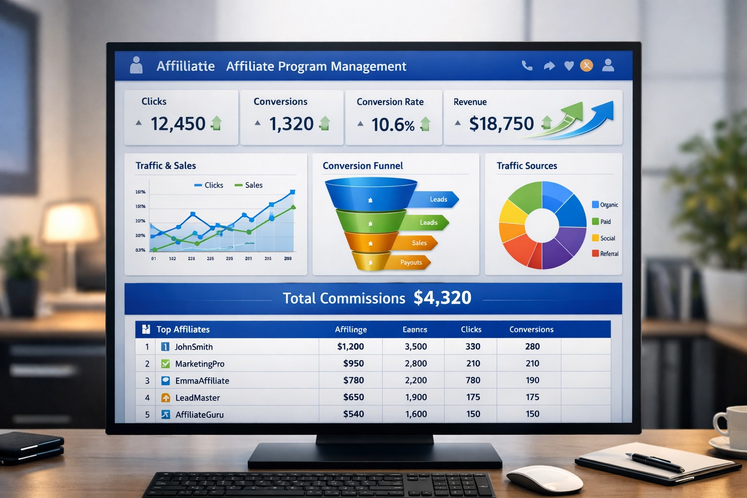 Affiliateprogramma beheer dashboard met realtime tracking en prestatie-inzichten