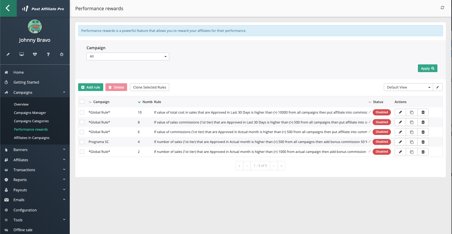 Performance rewards in Post Affiliate Pro