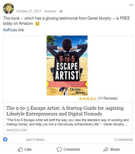 Facebookpagina voor affiliate marketing