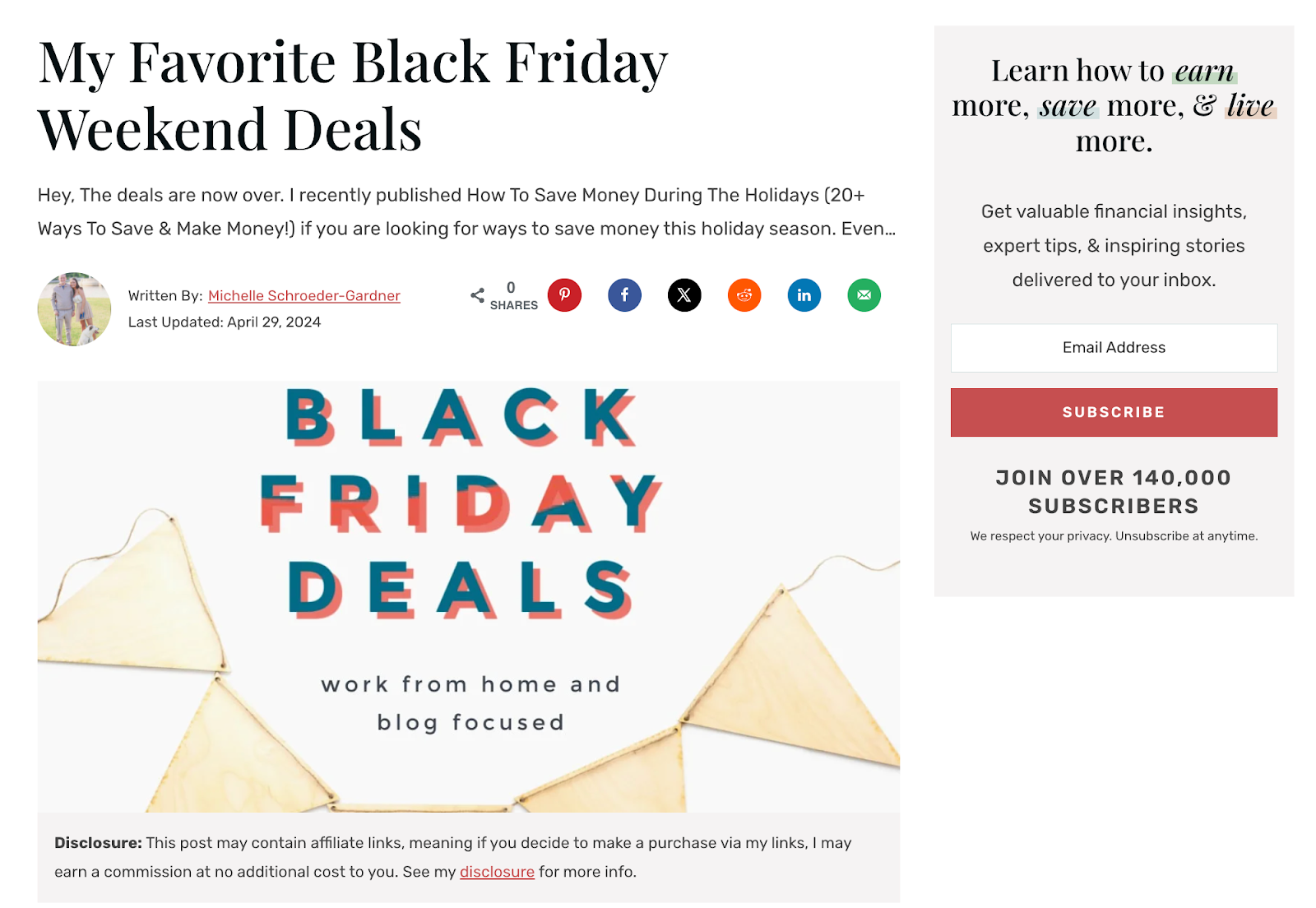 Screenshot van een blog over Black Friday-aanbiedingen.