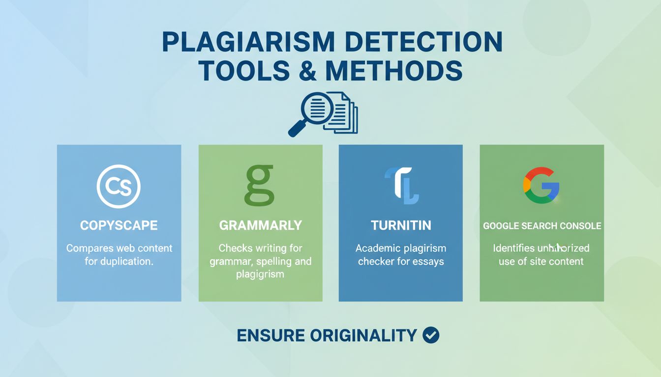 Infographic met plagiaatdetectietools en methoden
