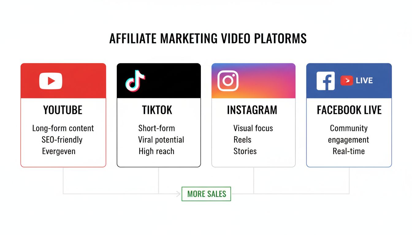 Vergelijking van YouTube, TikTok, Instagram en Facebook Live platforms voor affiliate marketing video's