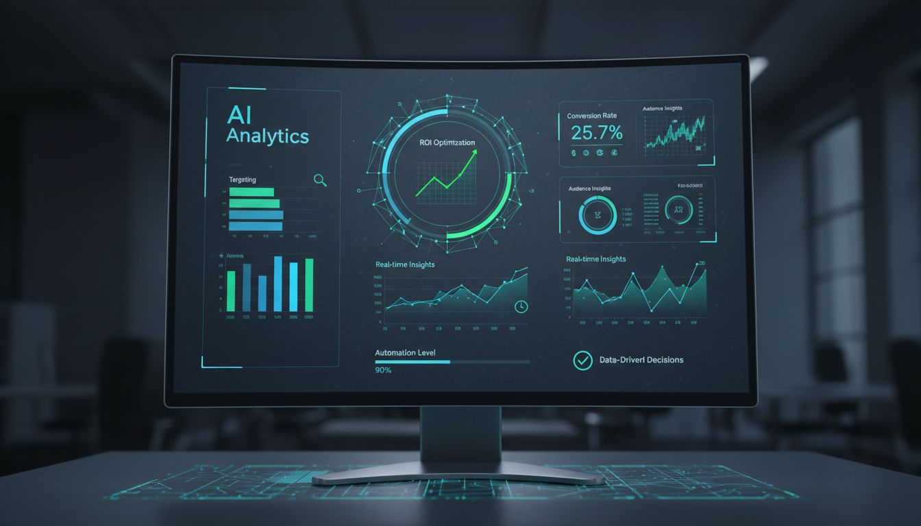 AI-gestuurd affiliate marketing analytics dashboard met realtime datavisualisatie, targetingoptimalisatie, ROI-metrics, conversieratio’s en doelgroepinzichten