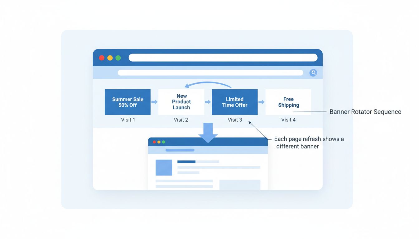 Banner rotator diagram showing how different banners appear on each website visit