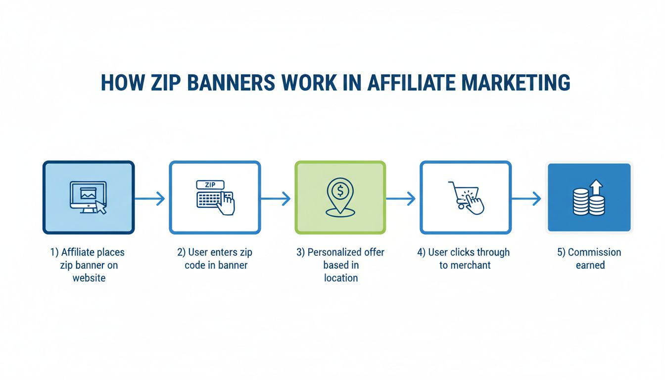 Zip banner workflow showing how users enter zip codes and receive personalized offers based on location