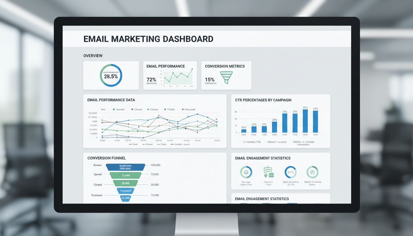 E-mailmarketingdashboard met click-through rate statistieken en prestatie-analyse
