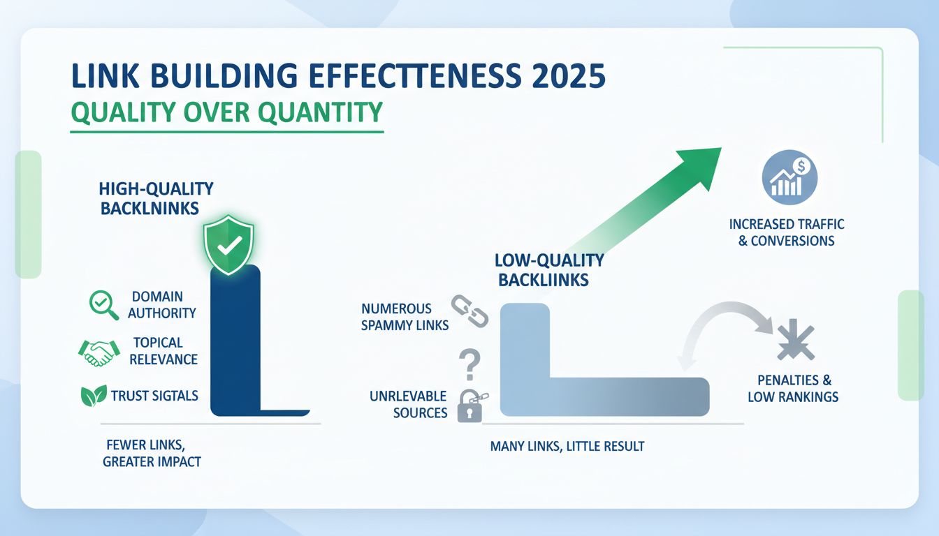 Vergelijking effectiviteit linkbuilding: kwaliteit vs kwantiteit backlinks met domeinautoriteit en vertrouwenssignalen