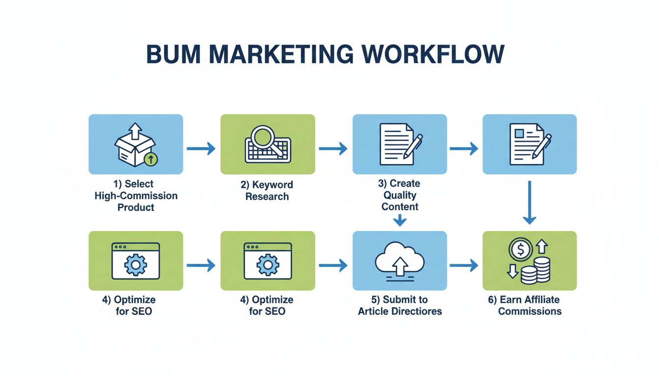 Bum Marketing Workflow - Stapsgewijs proces van productselectie tot het verdienen van commissies