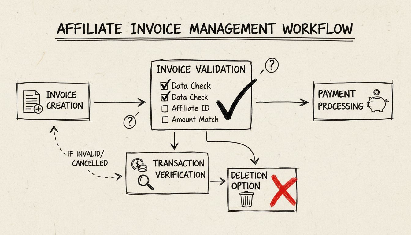 Factuurbeheer workflowdiagram toont het verwijderingsproces en verificatie van transacties