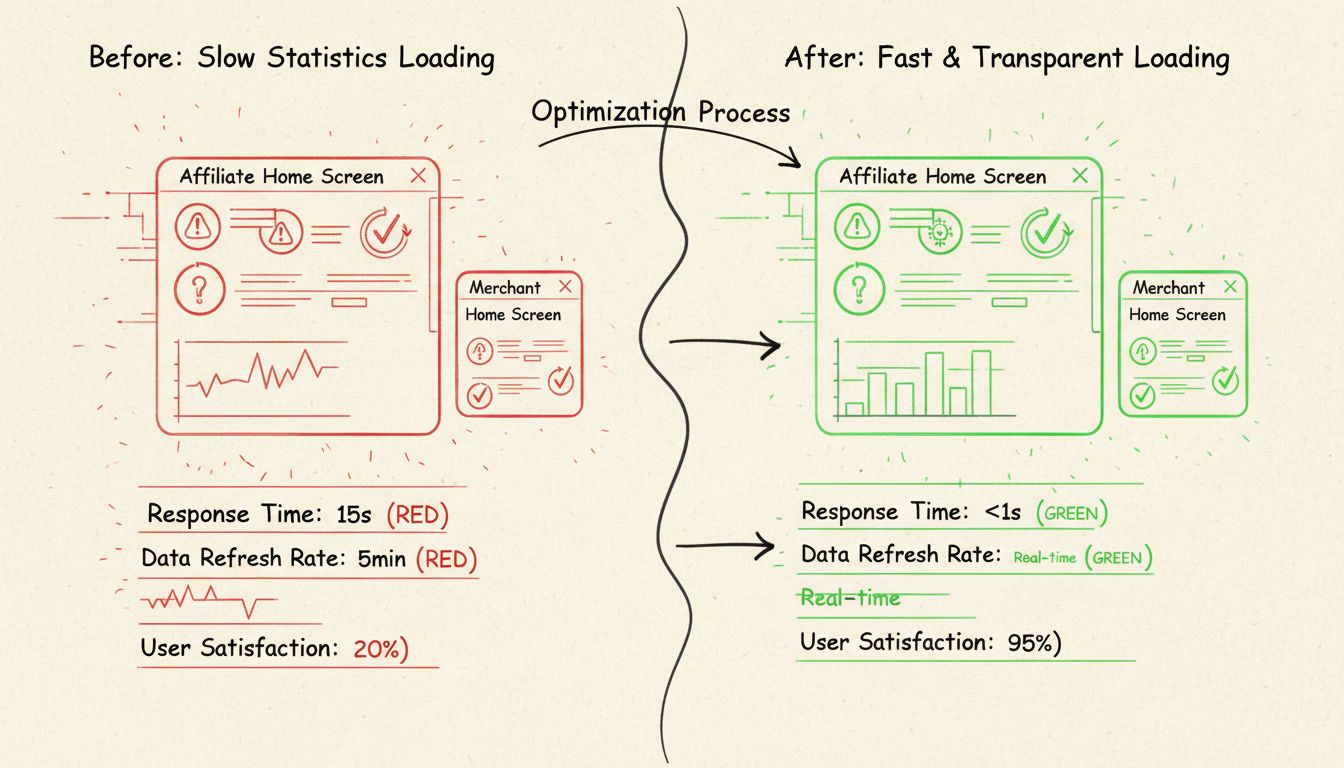Diagram van dashboardprestatie-optimalisatie met verbeteringen in statistieken laden voor en na