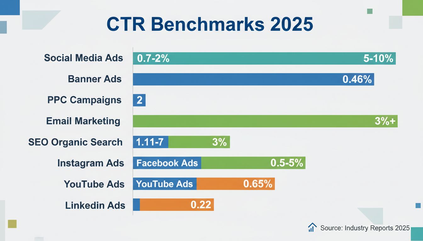CTR Benchmarks 2025 across different digital marketing channels