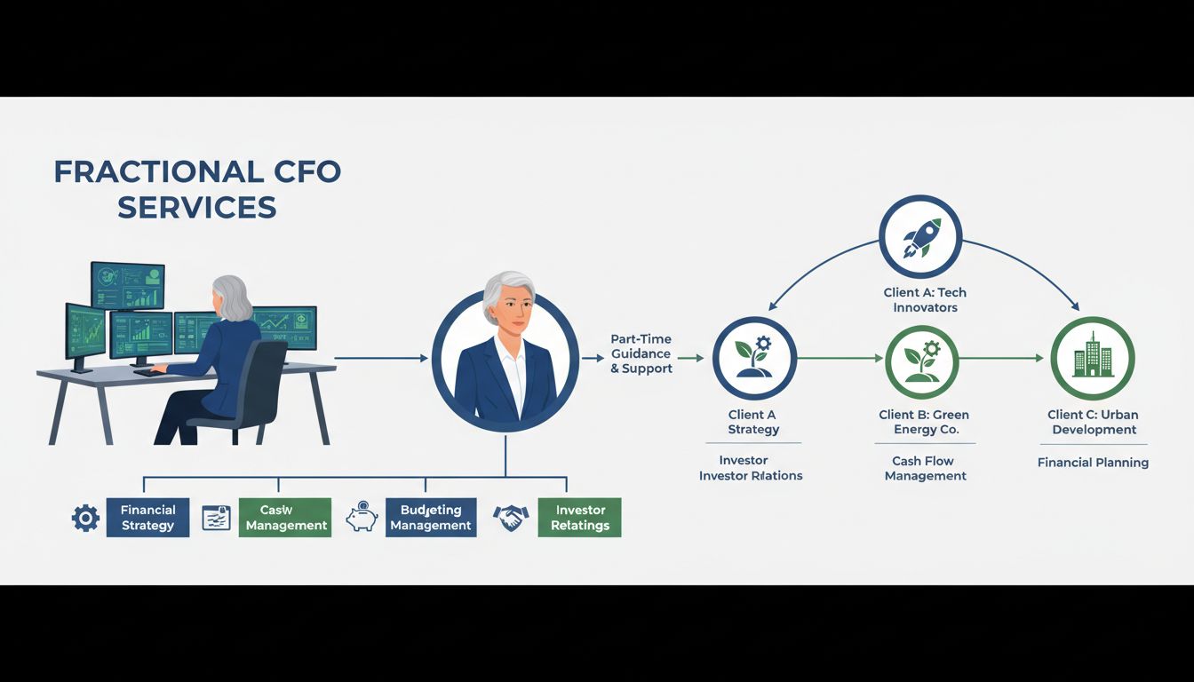 Fractioneel CFO die financiële diensten levert, waaronder cashflowbeheer, budgettering, financiële strategie, risicobeheer en investeerdersrelaties