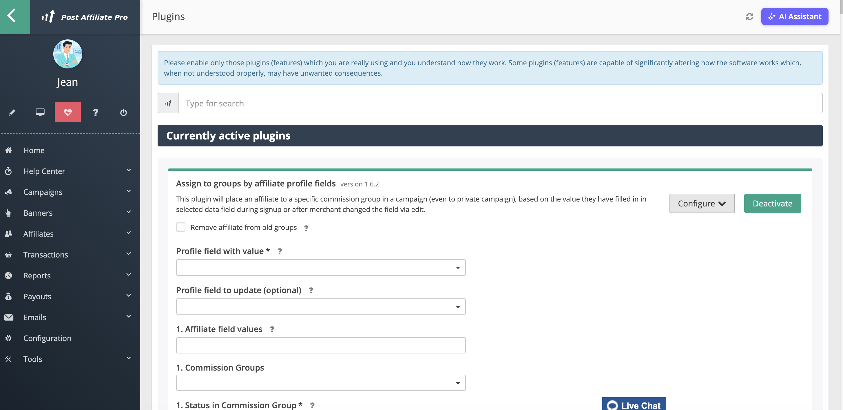Post Affiliate Pro - configuratie van de plugin Toewijzen aan groepen op basis van profielvelden