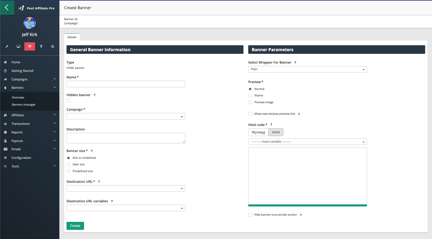 Post Affiliate Pro - Pagina banner aanmaken