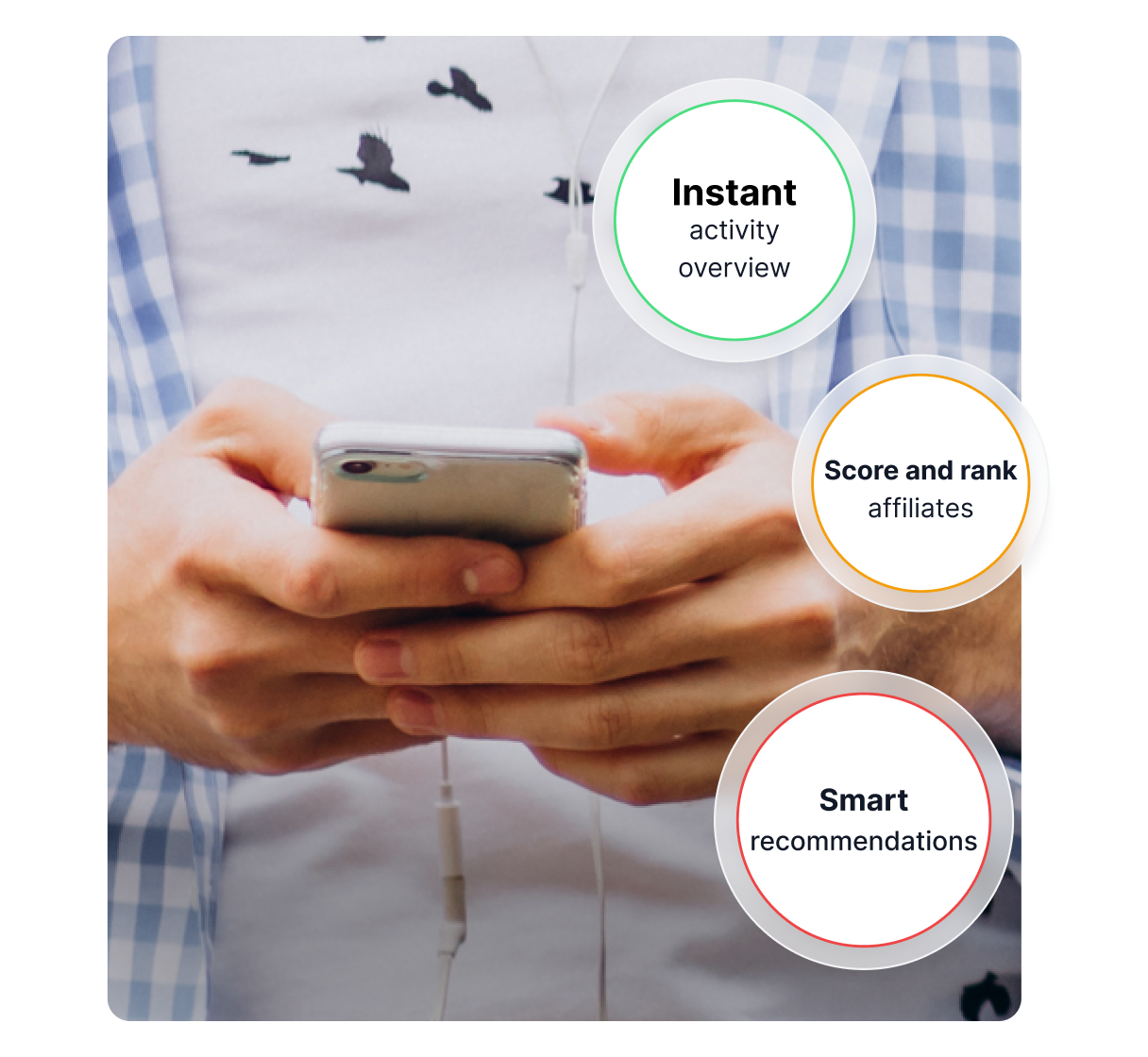 Smartphone-dashboard dat door AI aangedreven affiliate-evaluatie toont.