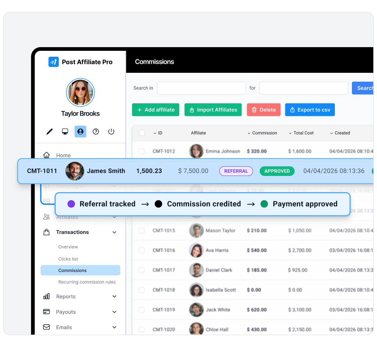 Affiliate tracking app met klikken, conversies en nauwkeurige commissietoewijzing.