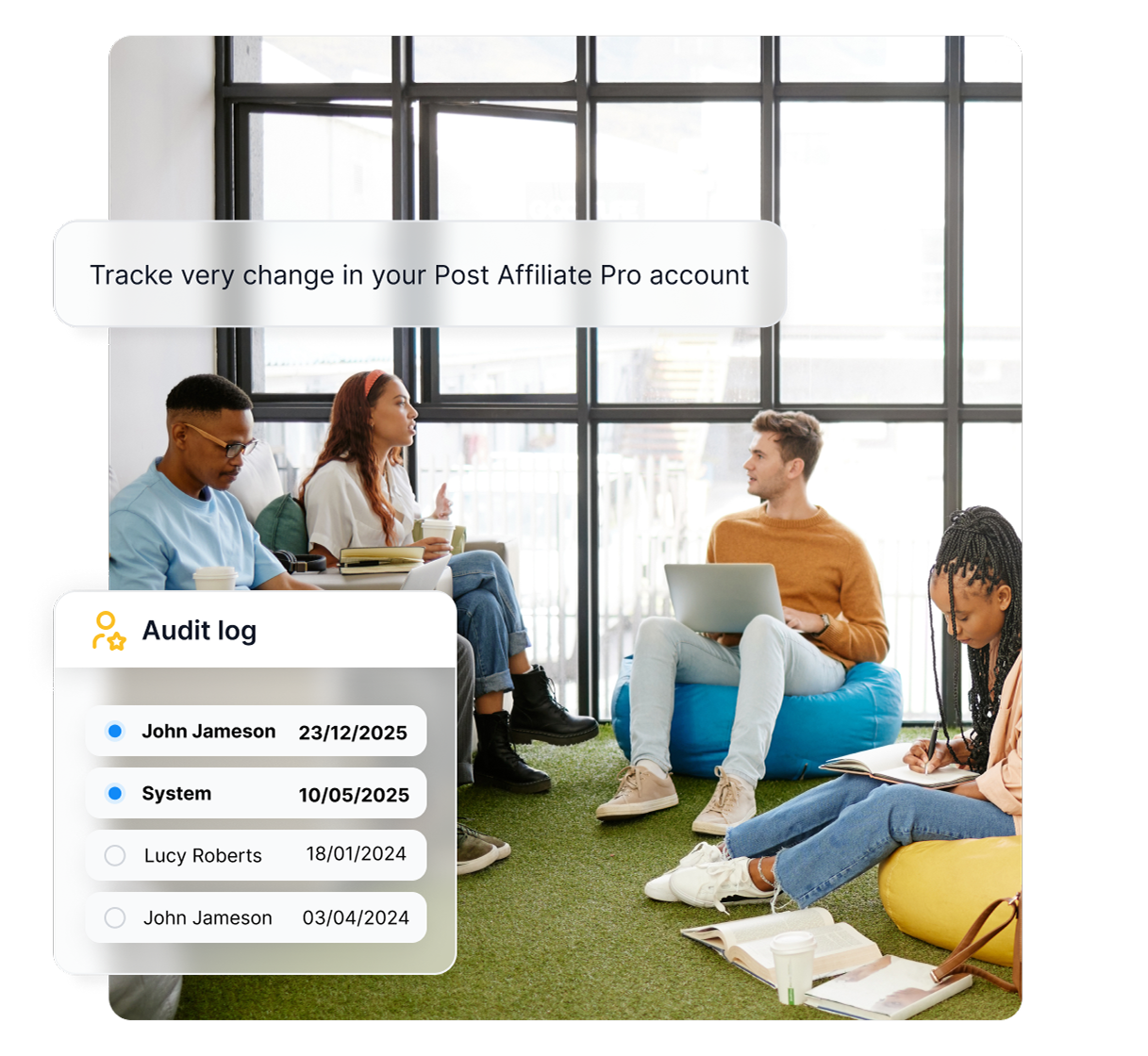 Auditlogboek functie in Post Affiliate Pro toont gedetailleerde tracking van affiliate activiteiten en transacties.